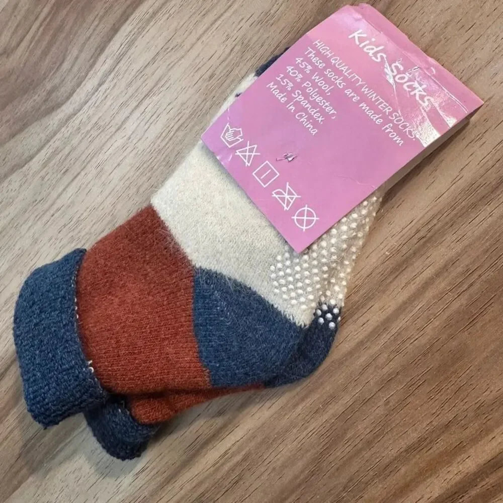 Kids Wool Blend Winter Socks Non Slip Gripper Toddler Little Kid Warm New